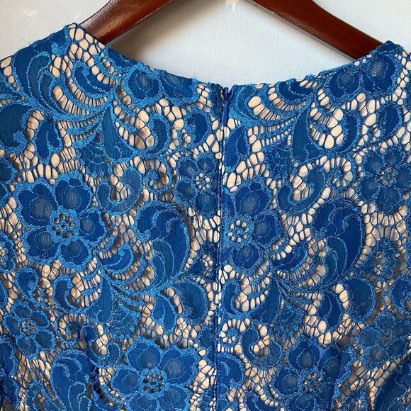 Black Saks Fifth Avenue Royal Blue Lace Overlay Dress, Medium. Elegant! - Picture 14 of 16